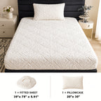 Embossed Fitted Sheet Set Super Soft Deep Pocket - European Texture Bed Sheets All Season, Machine Washable, Optional Pillowcases, Twin Full Queen King Sizes, 5 Colors Bedroom Bedding