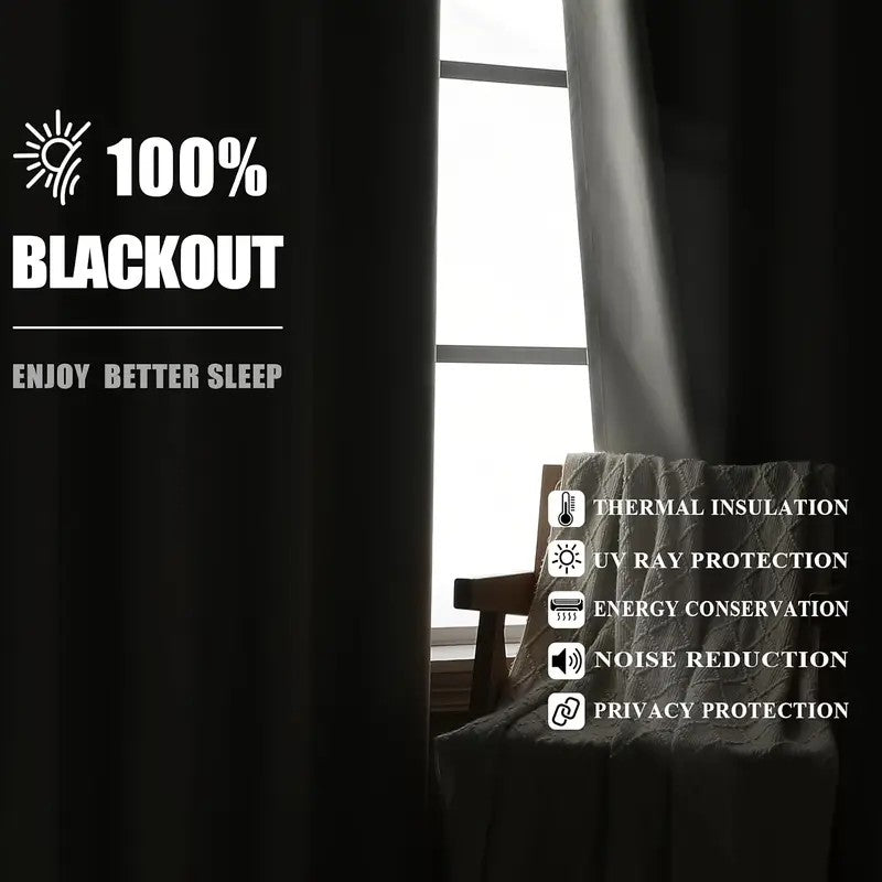 Blackout Curtains 4 Panel Set Rod Pocket – 100% Thermal Insulated Noise Reducing Solid Polyester, Laminated Lining, 7 Colors 7 Sizes