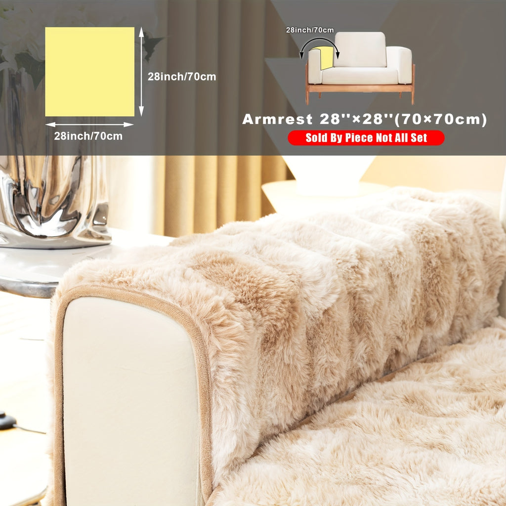Faux Lamb Fluffy Sofa Cover Modern Gradient – Thick Plush Pet-Friendly Polyester Sofa Protector, Machine Washable 450-500g Fabric for Single, Double, Triple & Combination Sofas