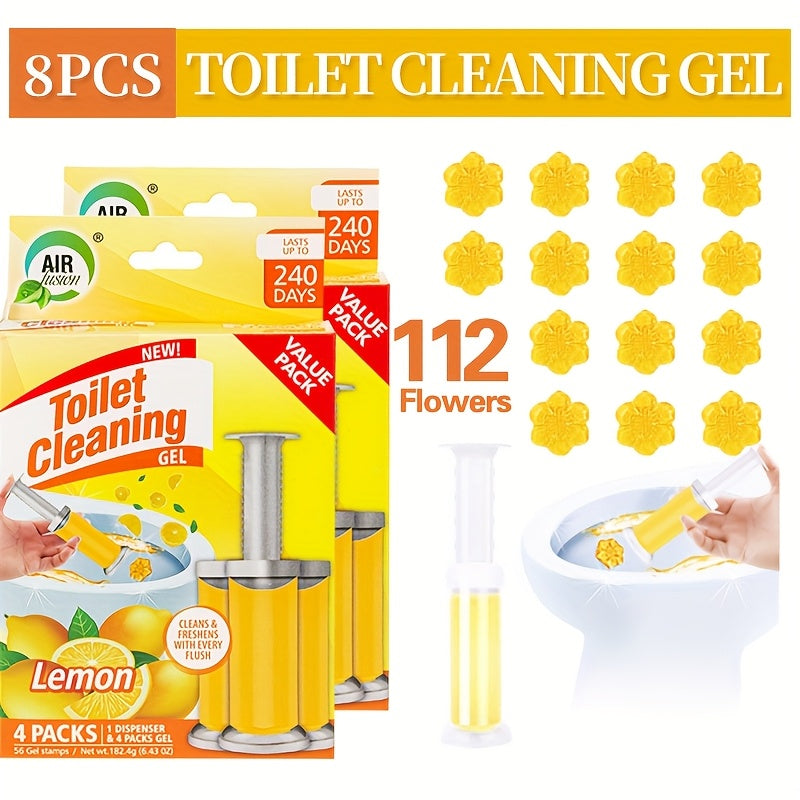 Toilet Bowl Gel Stamps 4 or 8 Pack 56–112 Count with Dispenser – 6 Fragrances Bathroom Cleaning Gel Stamp Prevents Limescale & Toilet Ring Fresh Flower Scent Air Freshener