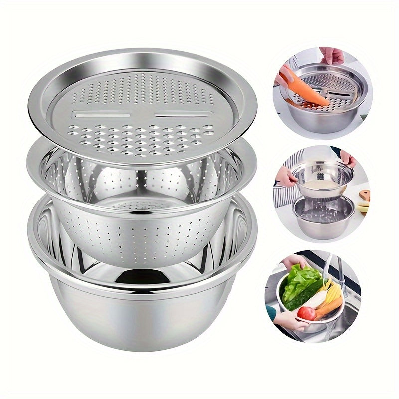 3-in-1 Grater Strainer and Cutter 9 Inch - Shred Slice Grate & Dice Multifunctional Vegetable Grater for Salad Prep, Kitchen Straining & Food Processing