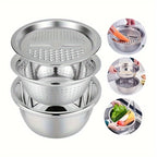 3-in-1 Grater Strainer and Cutter 9 Inch - Shred Slice Grate & Dice Multifunctional Vegetable Grater for Salad Prep, Kitchen Straining & Food Processing