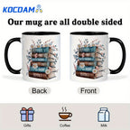 Bookworm Ceramic Mug – "There's No Such Thing as Too Many Books" Quote Tea Cup – Funny Gift for Book Lovers, Librarians & Teachers