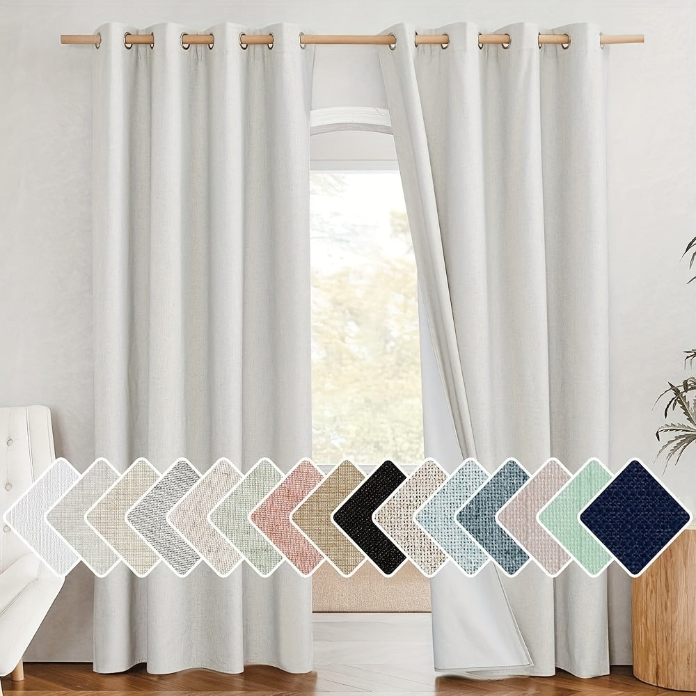 Linen Blackout Curtains 2 Panels 100% Farmhouse Grommet Top – Thermal Insulated Thick Window Drapes for Living Room Bedroom, 11 Colors 6 Sizes
