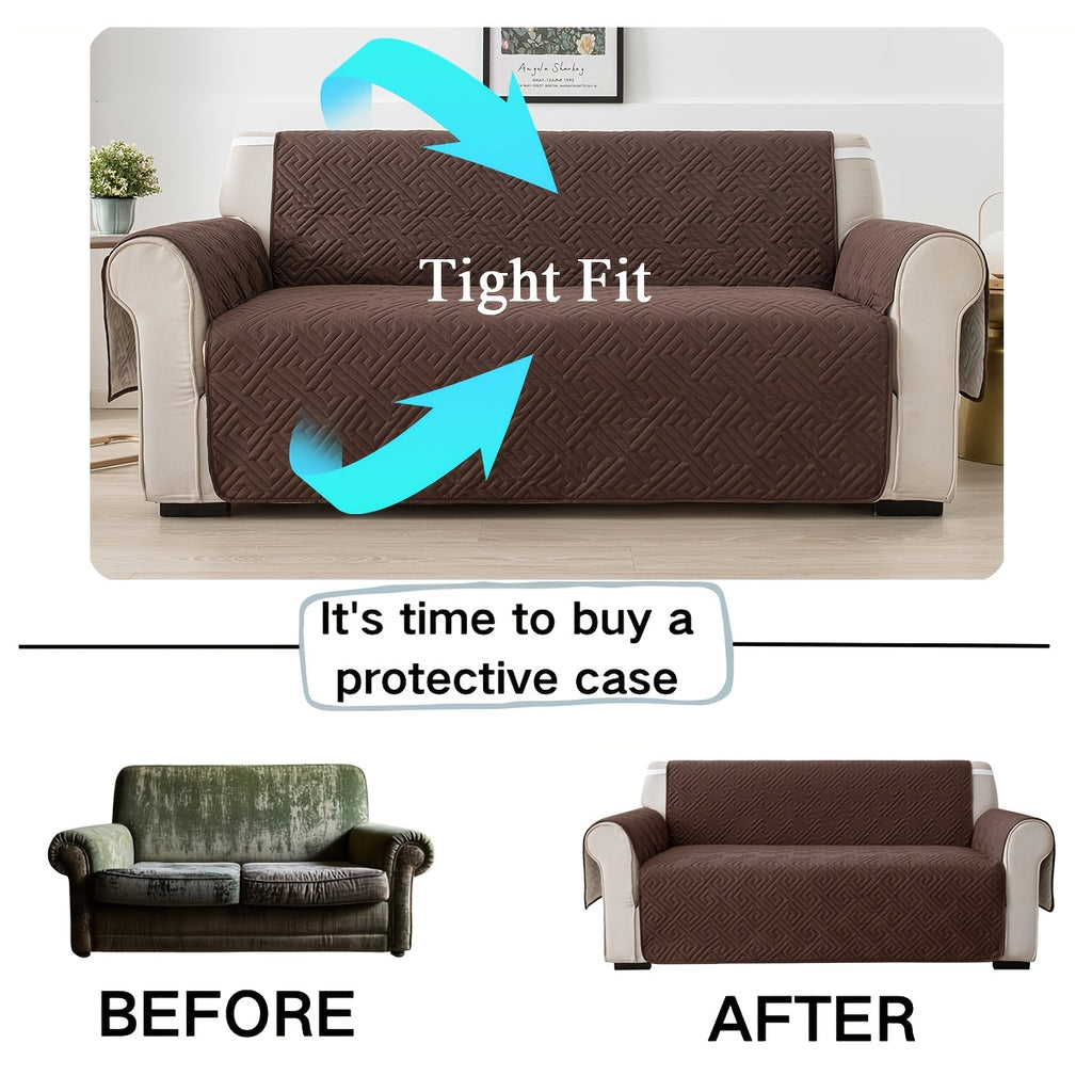 Quilted Sofa Cover One-Piece Cushion Slipcover with Anti-Slip Elastic Band – Pet-Friendly Scratch-Resistant Washable Removable Furniture Cover for Living Room Bedroom Hotel Home Decor