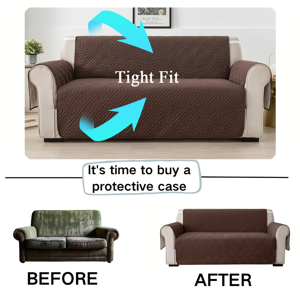 Quilted Sofa Cover One-Piece Cushion Slipcover with Anti-Slip Elastic Band – Pet-Friendly Scratch-Resistant Washable Removable Furniture Cover for Living Room Bedroom Hotel Home Decor