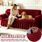 Seersucker Sofa Cover All-In-One Stretch Slipcover – Elastic Band Polyester Spandex Machine Washable Couch Protector for Armchair Loveseat 1 2 3 4 Seater Solid Color