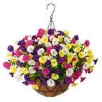 UV-Resistant Artificial Hanging Flowers with Container – Fake Petunia Hanging Plants in 6 Colors, Realistic Faux Blooms for Outdoor Garden, Patio, Porch, Balcony Railing, Wedding & Mother’s Day Decor