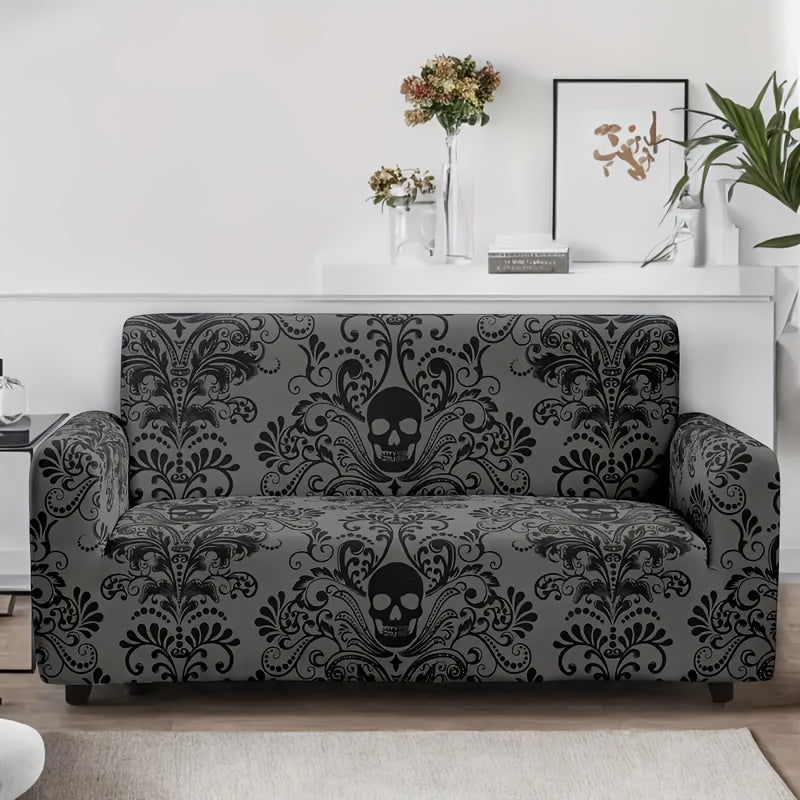 Floral Print Sofa Cover Stretch Elastic Polyester - Artistic Black Floral Pattern Couch Slipcover Machine Washable for 1 2 3 4 Seater Living Room Bedroom Dining Chair