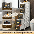 Slim Rolling Storage Cabinet with Drawers – Narrow Gap Organizer for Bathroom, Kitchen & Refrigerator Side Spaces, Multi-Layer Pull-Out Drawer Unit