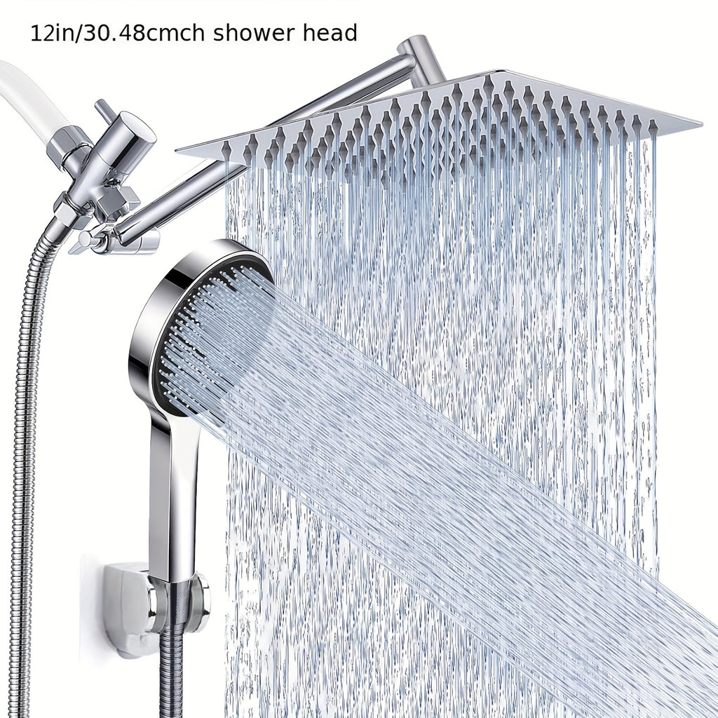 High Pressure Rainfall Handheld Shower Head Combo with 11-Inch Extension Arm 9 Spray Settings Anti-Leak Height Angle Adjustable Chrome Matte Black