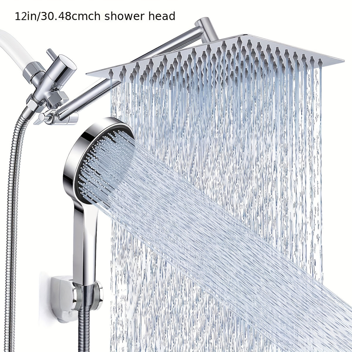 High Pressure Rainfall Handheld Shower Head Combo with 11-Inch Extension Arm 9 Spray Settings Anti-Leak Height Angle Adjustable Chrome Matte Black