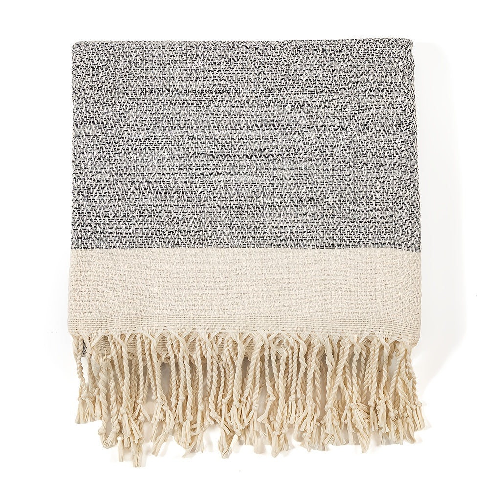 Cotton Tassel Blanket Boho Diamond Grid 100% Cotton 350GSM Breathable Soft All Season Machine Washable Throw for Bed Sofa Picnic Travel Black Navy Blue Light Blue Gray Red Orange Brown 49x71 Inch