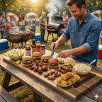 Extra Large Acacia Wood Charcuterie Board 36x12 Inch with Handles and 2 Stands - 3ft Rectangular Cheese and Meat Serving Platter for Party Entertaining - Oversized Grazing Board Gift