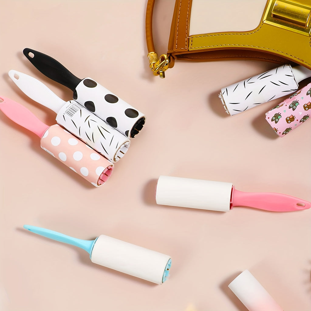 Mini Lint Rollers 60pcs Bulk Pet Hair Remover Portable Travel Size Sticky Roller for Clothes Furniture Car Seats 4 Colors 4 Patterns Polka Dots Stripes Paw Prints