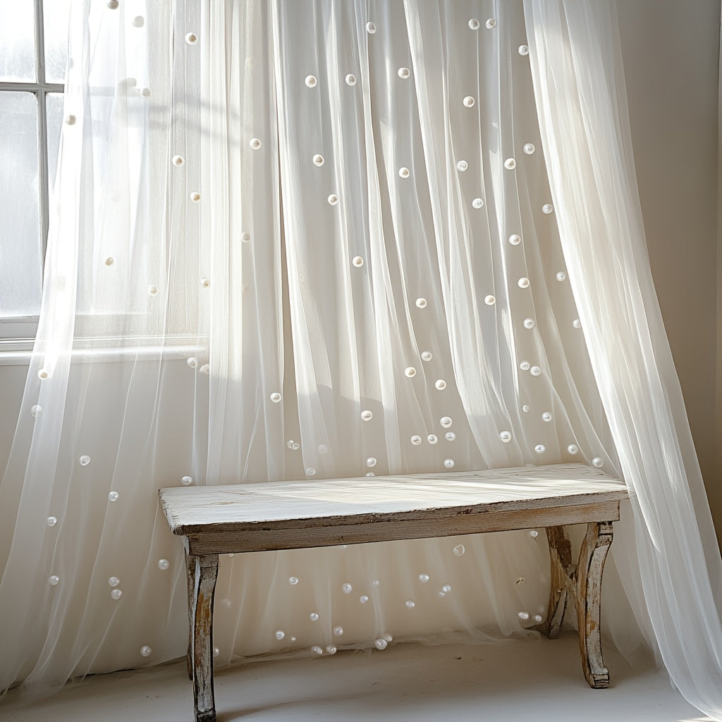 White Pearl Sheer Tulle Fabric 160x300cm 5.25x9.8ft for Wedding Party Home Window Wall Tabletop Decoration Festive Event Backdrop