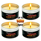 Unscented Soy Palm Wax Candles Set of 4 Metal Tin 96 Hour Burn Time – Long Lasting Candles for Camping Hiking Emergency Lighting Holiday Decor Christmas Halloween