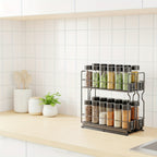 2-Tier Slide-Out Spice Rack Organizer for Cabinets with 415 Labels – Heavy Duty Steel, Ball Bearing Glides, 5.2"W x 10.75"D x 10"H, Easy Cabinet Installation, No Jars