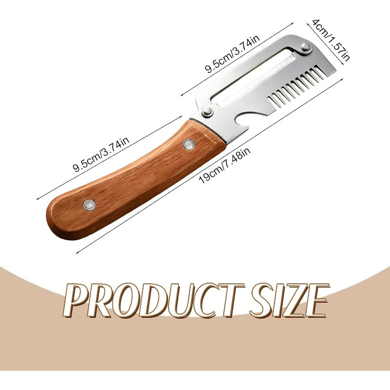 Vegetable Peeler Set 4-Piece Wooden Handle Stainless Steel Wide Blade – 3-in-1 Peeler Shredder & Bottle Opener for Potato Carrot, Kitchen Camping Travel Holiday Banquet Tool