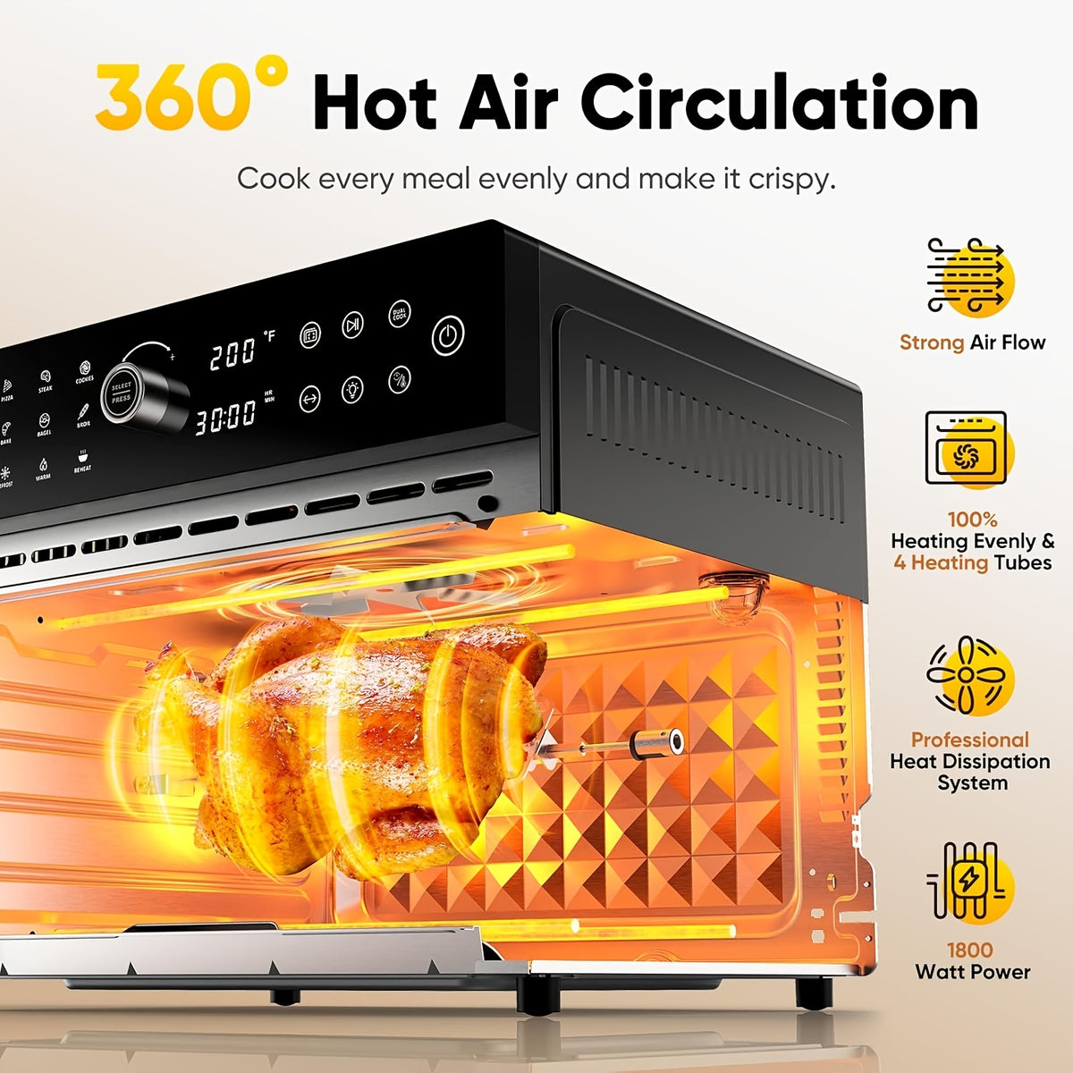 32-Quart 20-in-1 Air Fryer Oven & Toaster Oven Combo, 1800W, 360° Hot Air Circulation, 12 Cooking Modes, Clear Door, 13" Pizza Pan & 7 Accessories — Fits 13-lb Turkey, 86–450°F, Black