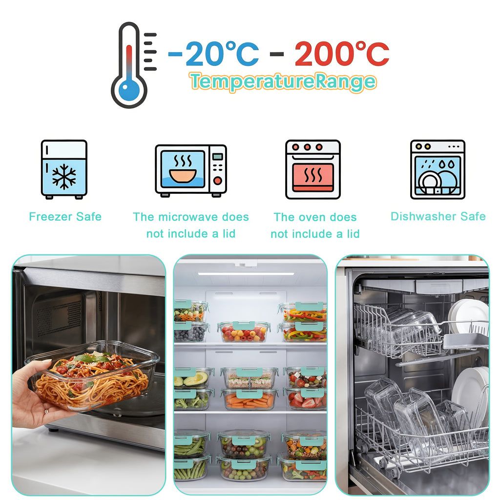 Borosilicate Glass Food Storage Containers Set with Lids – 10/17 Piece Airtight Meal Prep Bento Boxes, BPA Free, Microwave & Dishwasher Safe, Mixed Colors