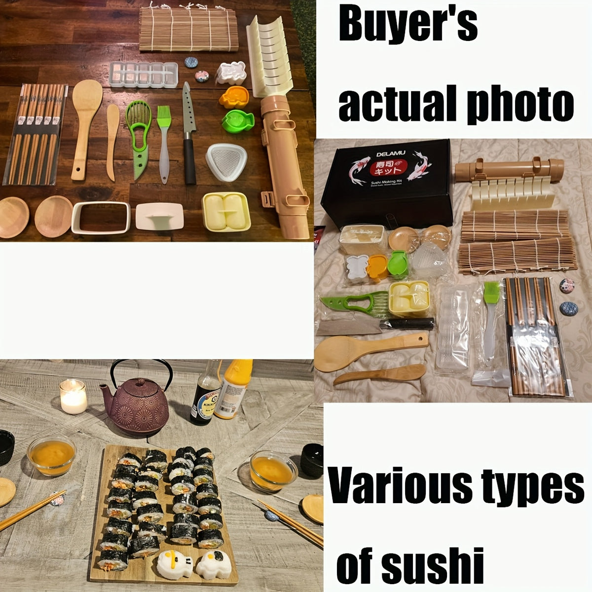 Sushi Making Kit for Beginners with Bamboo Rolling Mats, Sushi Bazooka, Onigiri Mold, Rice Paddle & Chopsticks - Complete DIY Sushi Roll Maker Set, Fun Kitchen Gift