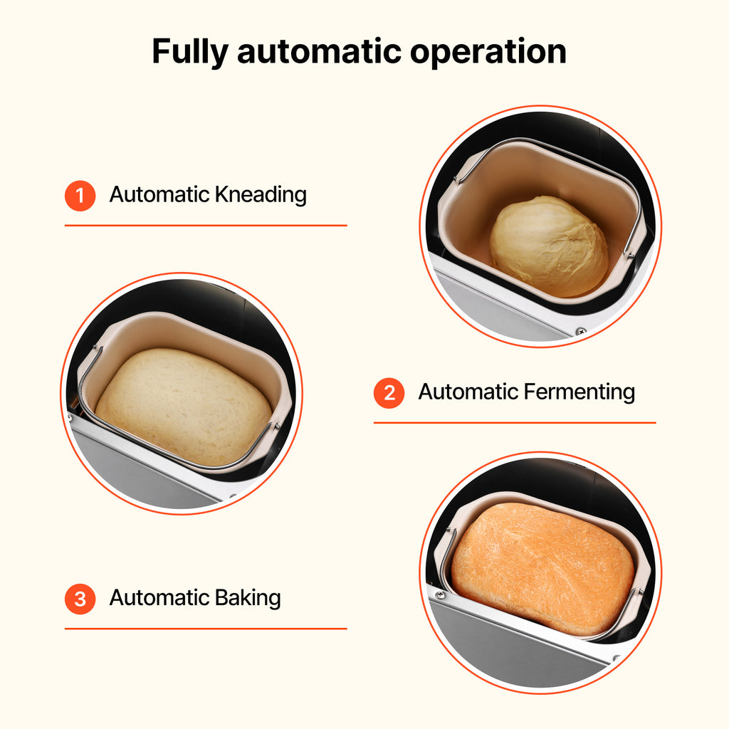 Bread Maker Machine 19-in-1 with Ceramic Non-Stick Pan, 15-Hour Timer, 3 Crust Colors, Auto Keep-Warm – Up to 2 LB Loaf