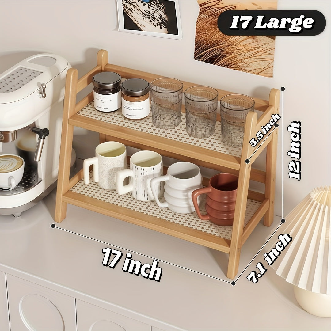 Japanese Natural Wood 2-Tier Cup Rack | Countertop Mug Organizer for Kitchen Living Room Coffee Bar