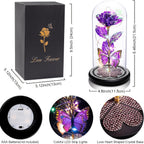 Galaxy Glass Rose Dome Eternal Crystal Flower with Butterfly LED Glow Night Light Gift for Mom Wife Sister Daughter Mother's Day Birthday Valentine's Day Purple