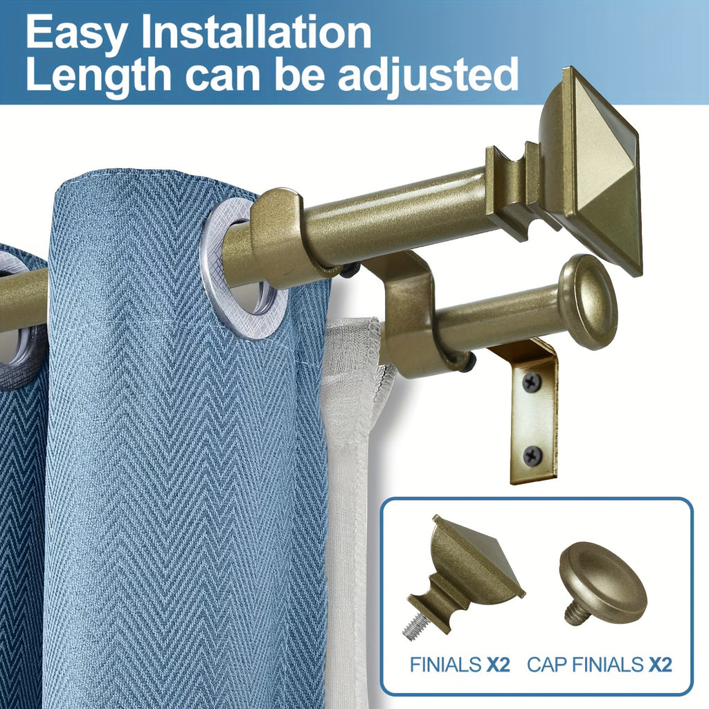 Double Curtain Rod Adjustable 28-48 / 48-84 / 84-120 Inch – 5/8" Front & 1/2" Back Drapery Rod Set with Square Urn Finials & Mounting Hardware | 5 Finishes