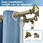 Double Curtain Rod Adjustable 28-48 / 48-84 / 84-120 Inch – 5/8" Front & 1/2" Back Drapery Rod Set with Square Urn Finials & Mounting Hardware | 5 Finishes