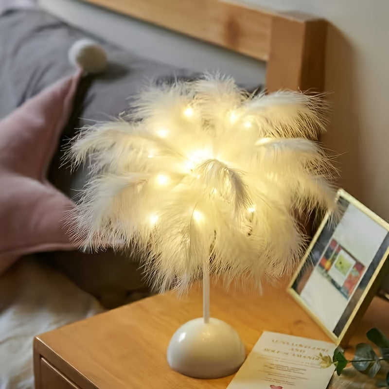 Feather LED Copper Wire Table Lamp Night Light – 40-Head Romantic Atmosphere Light for Bedroom, Living Room, Birthday & Valentine's Day Decor
