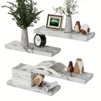 Floating Shelves Wall Mounted Set of 4 – Modern Wall Shelves with Invisible Brackets, Marble Surface Display Shelf for Bedroom, Bathroom, Kitchen & Living Room, Easy No-Drill Install