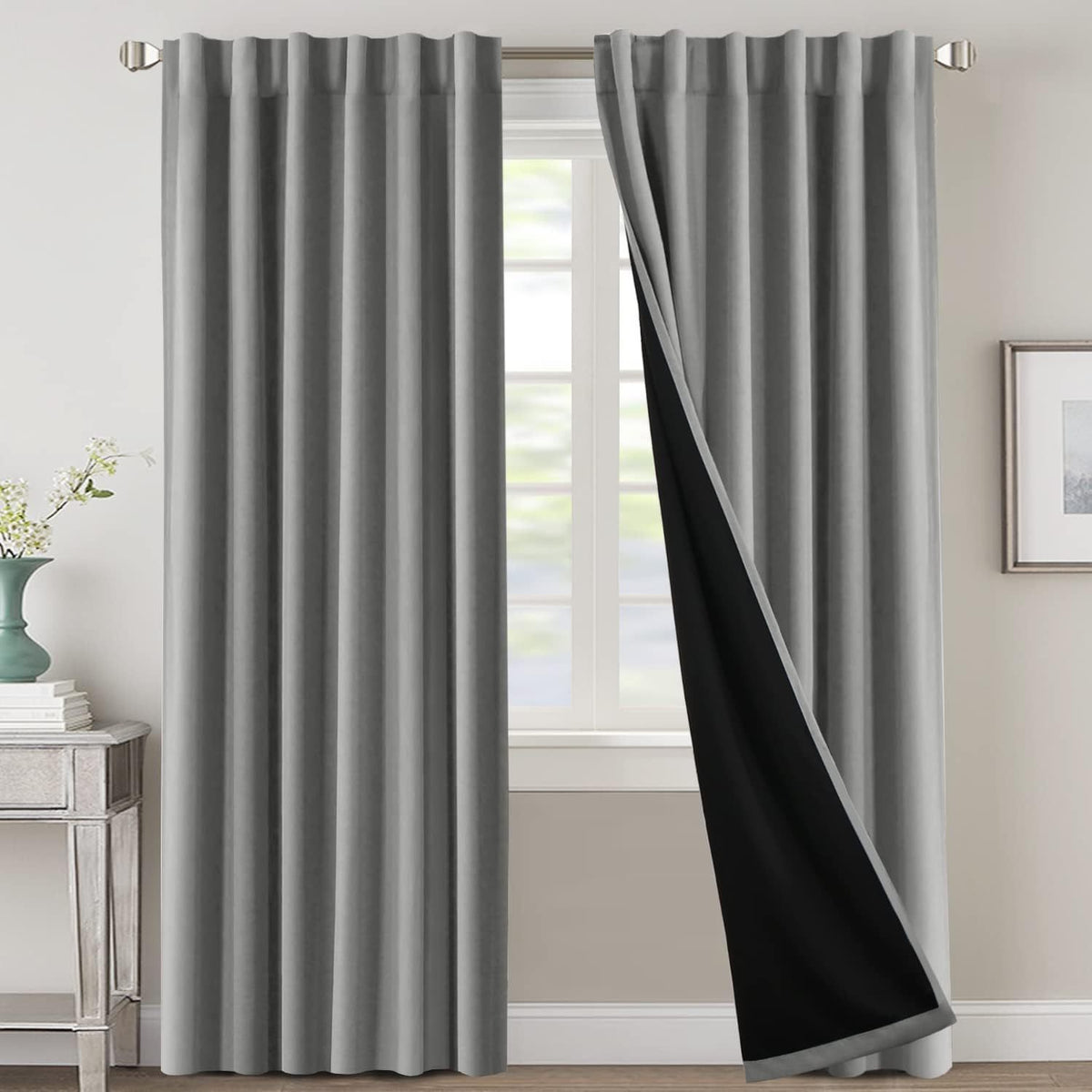 Blackout Curtains 2 Panels 100% Room Darkening 96 Inch Long – Triple Weave Thermal Insulated Back Tab & Rod Pocket Window Drapes for Bedroom & Living Room