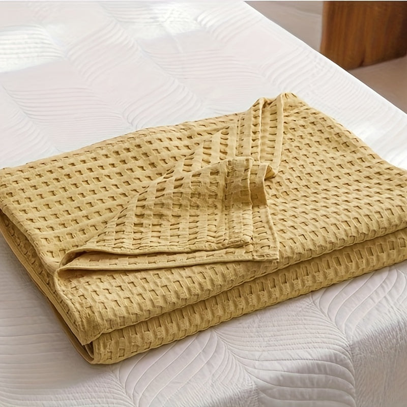 Waffle Cotton Blanket Pure Cotton Multi-Layer Machine Washable Lightweight Throw for Bed Sofa Air Conditioning Summer Cooling Lunch Break Car Use Multiple Sizes and Colors