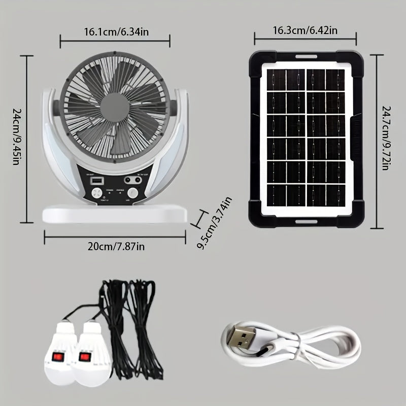 Portable Solar-Powered LED Camping Fan with USB Charging – Foldable 3-in-1 Fan, Light & USB Charger for Outdoor Adventures, Camping & Desktop Use