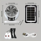 Portable Solar-Powered LED Camping Fan with USB Charging – Foldable 3-in-1 Fan, Light & USB Charger for Outdoor Adventures, Camping & Desktop Use
