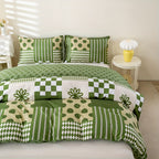 Green Geometric Duvet Cover Set 3 Piece Soft Microfiber with 2 Pillowcases Multiple Sizes Bedroom Decor Comforter Not Included