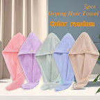 Microfiber Hair Towels 5pcs – Quick-Dry Super Absorbent Coral Velvet Drying Caps | Soft Lightweight Odorless Hair Wrap for Bathroom | Random Colors