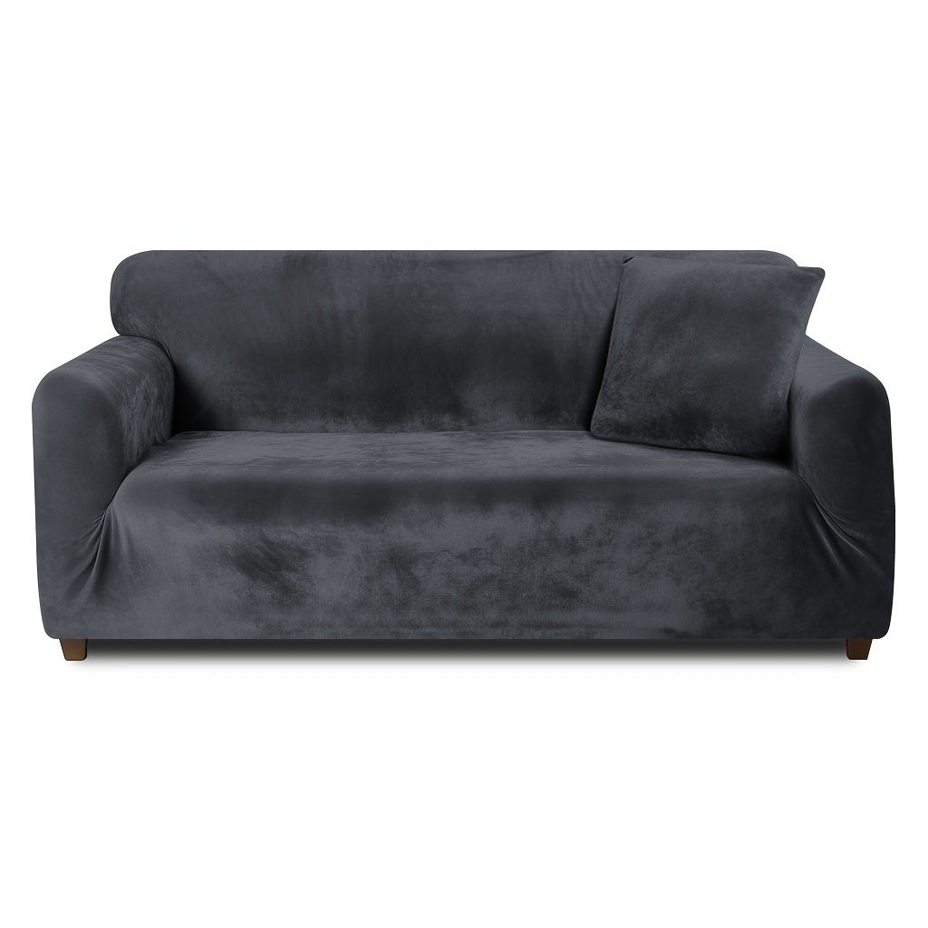 Velvet Stretch Sofa Cover Slipcover – Thick High-Elasticity Plush Couch Cover for L-Shape 1 2 3 4 Seater, Polyester Spandex Furniture Protector with Pillowcase for Living Room