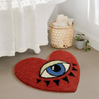 Heart Shaped Plush Bathroom Mat with Eye Pattern - Non-Slip Absorbent Irregular Bath Rug, 20.47" x 24.4", Decorative Bathtub Foot Pad for Valentine's Day, Bedroom & Home Decor