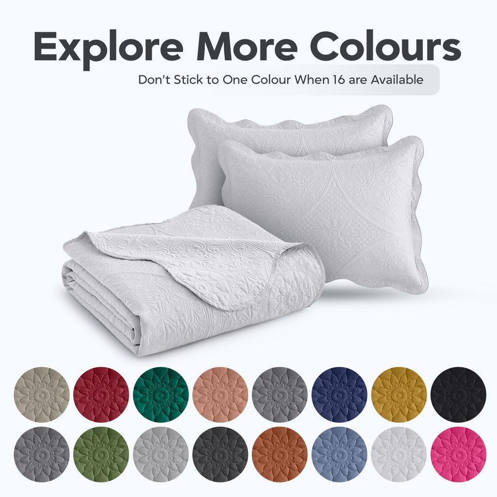 Luxury Quilted Bedspread Set 3 Piece Floral Coverlet with Pillow Shams Breathable Lightweight All Season - Twin Queen King California King 16 Colors