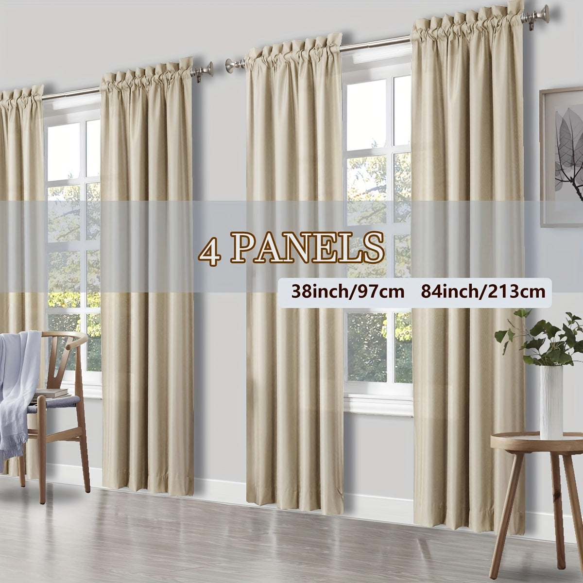 Solid Color Rod Pocket Light Filtering Curtains – 4 Panels Set for Living Room, Bedroom & Office | Multiple Sizes & 10 Colors | Simple Modern Window Panels