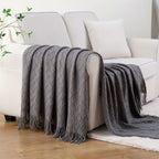 Tassel Throw Blanket Soft Warm Decorative for Couch Bed Sofa Autumn Winter Home Decor 50x60 Inch Ivory Khaki Dark Gray Navy Sage Rust Red