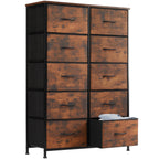 10-Drawer Fabric Storage Cabinet with Hardwood Tabletop | Dresser Organizer for Clothing Bags & Accessories | Black White Rust Gray