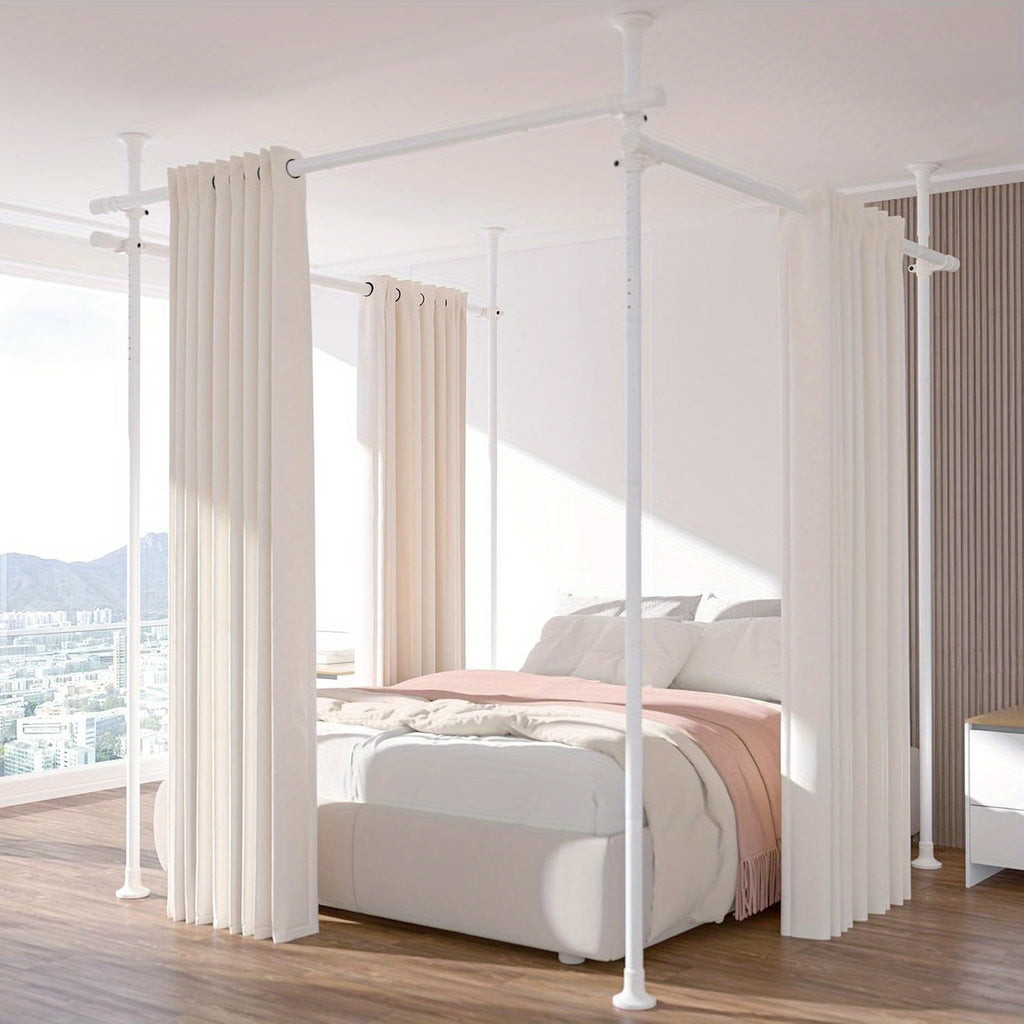 Adjustable Tension Room Divider Curtain Rod – No Drilling, 28–171" Wide, 4–10 ft Floor-to-Ceiling, Heavy Duty, Black & White (Curtains Not Included)