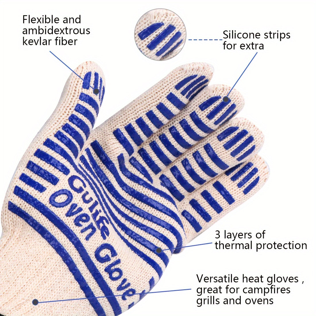 Silicone Oven Mitts with Fingers Non-Slip Heat Resistant Cooking Gloves for Kitchen Baking & Grilling – Knit Polyester Blend BBQ Mitt Set (2-Pack & 4-Pack)