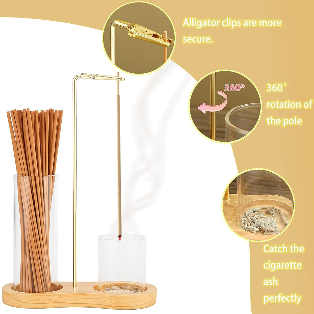 4-Piece Minimalist Glass Incense Holder Set with Wooden Base – Transparent Zen Style Ash Catcher for Yoga, Meditation & Home Decor