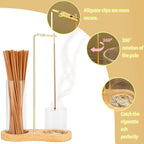 4-Piece Minimalist Glass Incense Holder Set with Wooden Base – Transparent Zen Style Ash Catcher for Yoga, Meditation & Home Decor