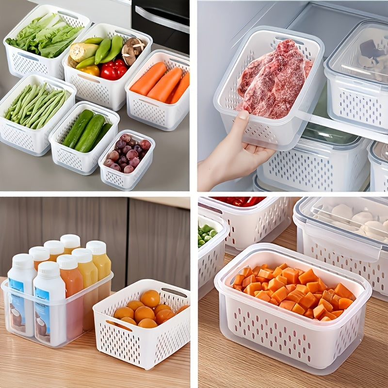 Plastic Food Storage Containers with Drain Baskets & Lids – Leak-Proof Freezer-Safe Reusable Kitchen Boxes for Fruits & Food (6-Piece or 9-Piece Set)